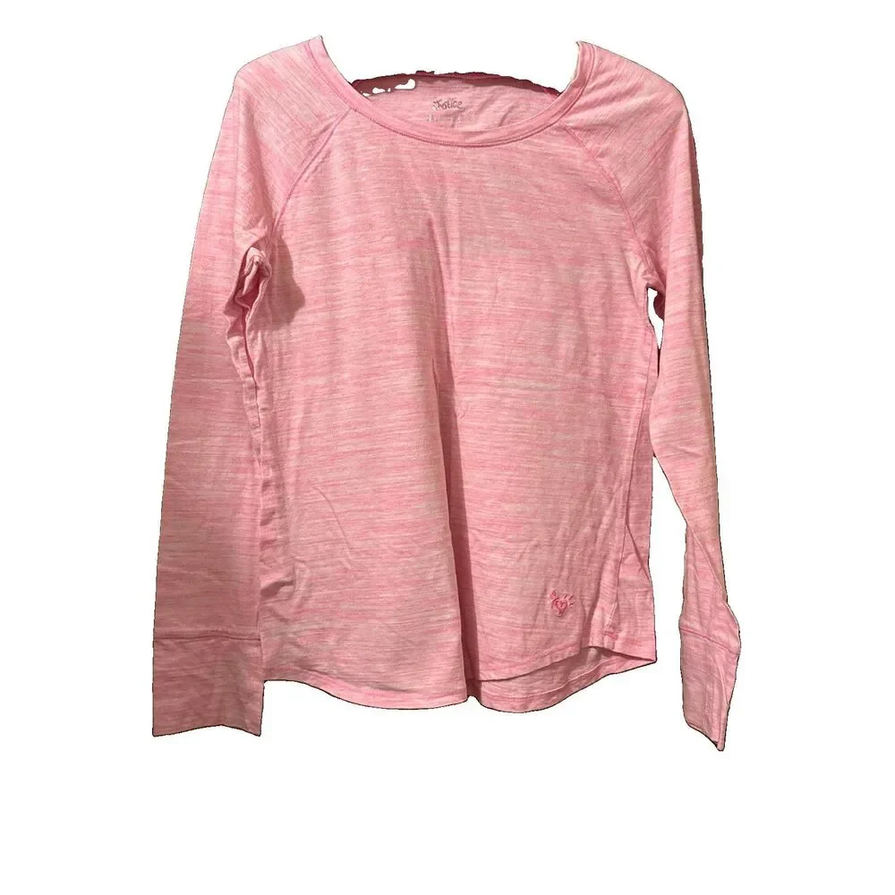Girls Justice Heathered Pink Long Sleeve Round Neck Pullover Tee Size 18